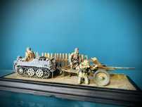 Diorama 1:35 Kettenkrad, armata PaK, model figurki, 2 wojna
