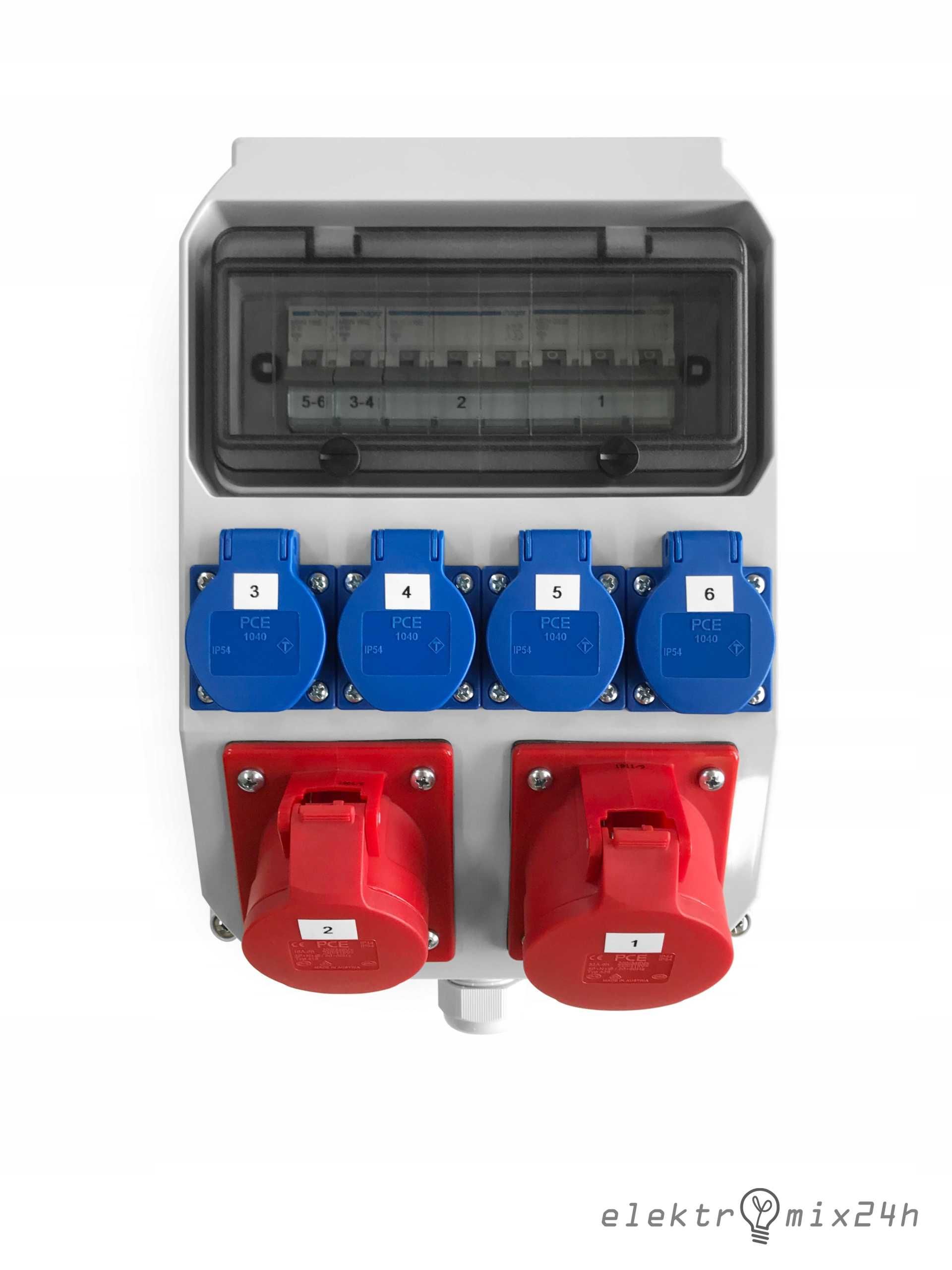 Skrzynka z podświetleniem LED gniazda 4x16A 230V | 1x16A/1x32A 5P 400V