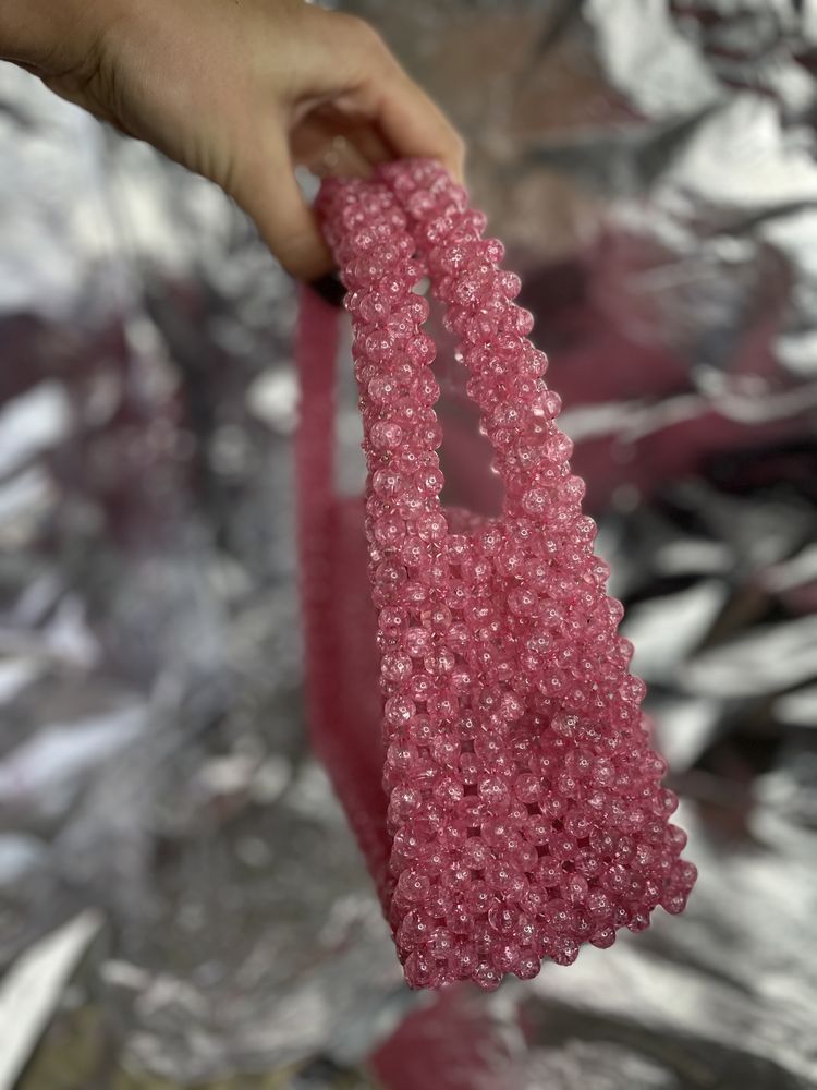 Барби Сумка из бусин битое стекло розовая/Сумка із намистин бите скло