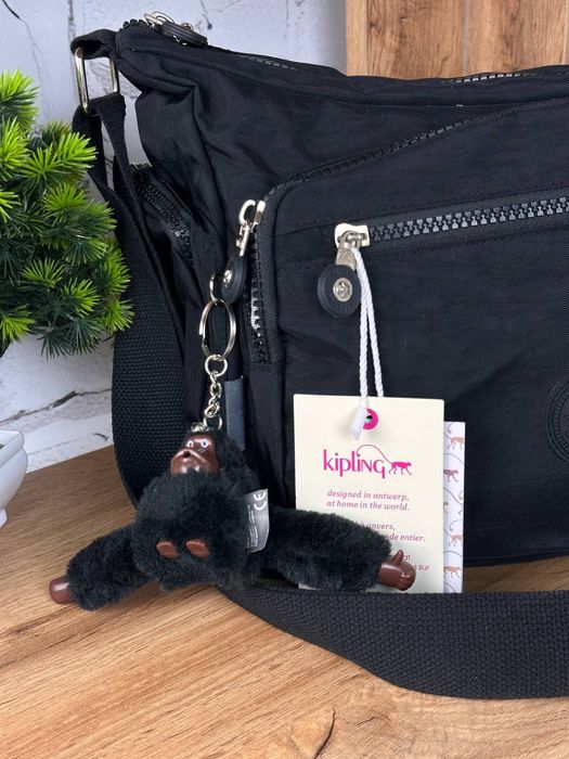 Сумка через плече Kipling з мавпочкою мессенджер чорний 33/21/15см