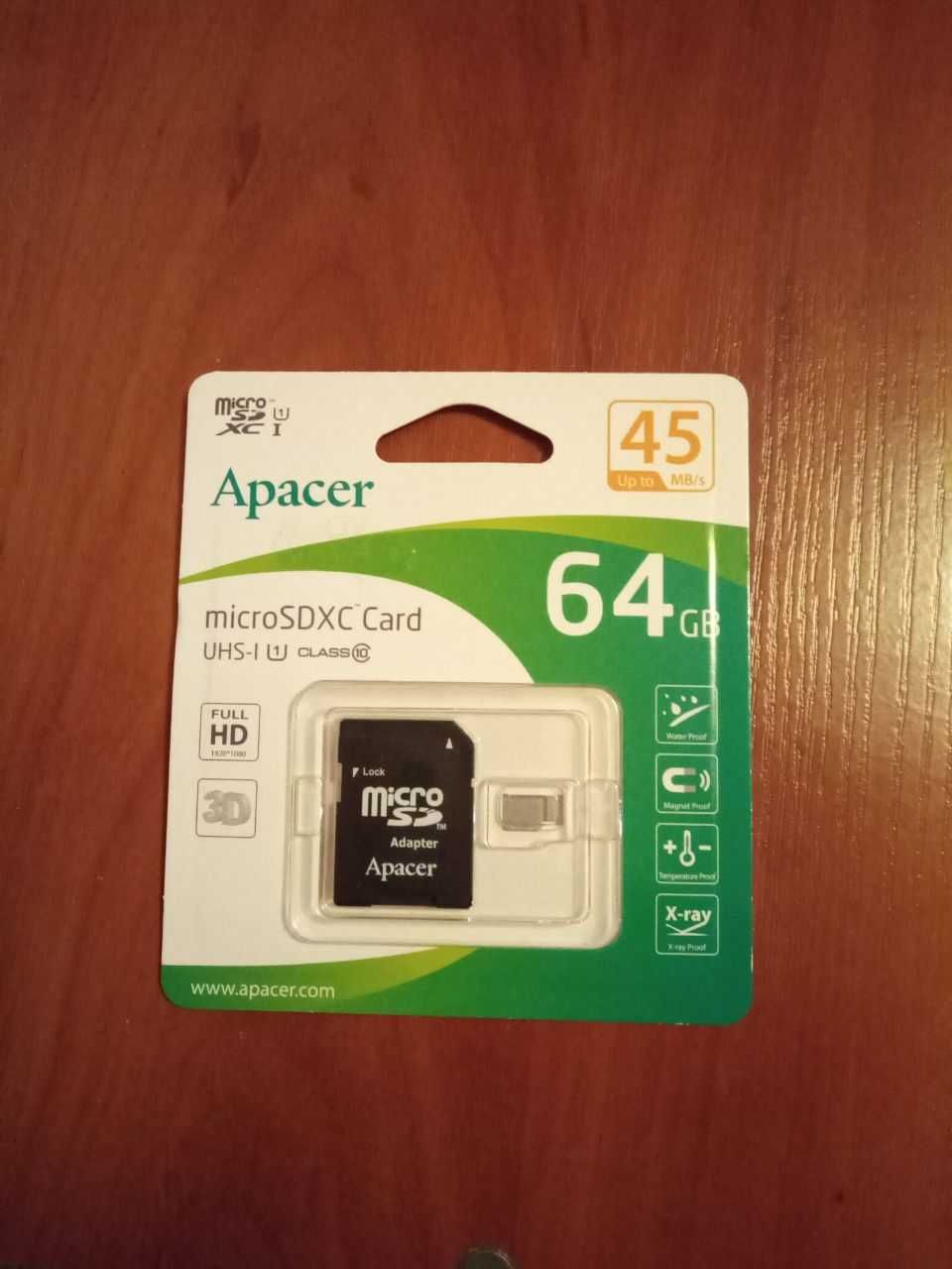 Новый адаптер переходник Apacer micro SD микро сд microSDHC card 64GB