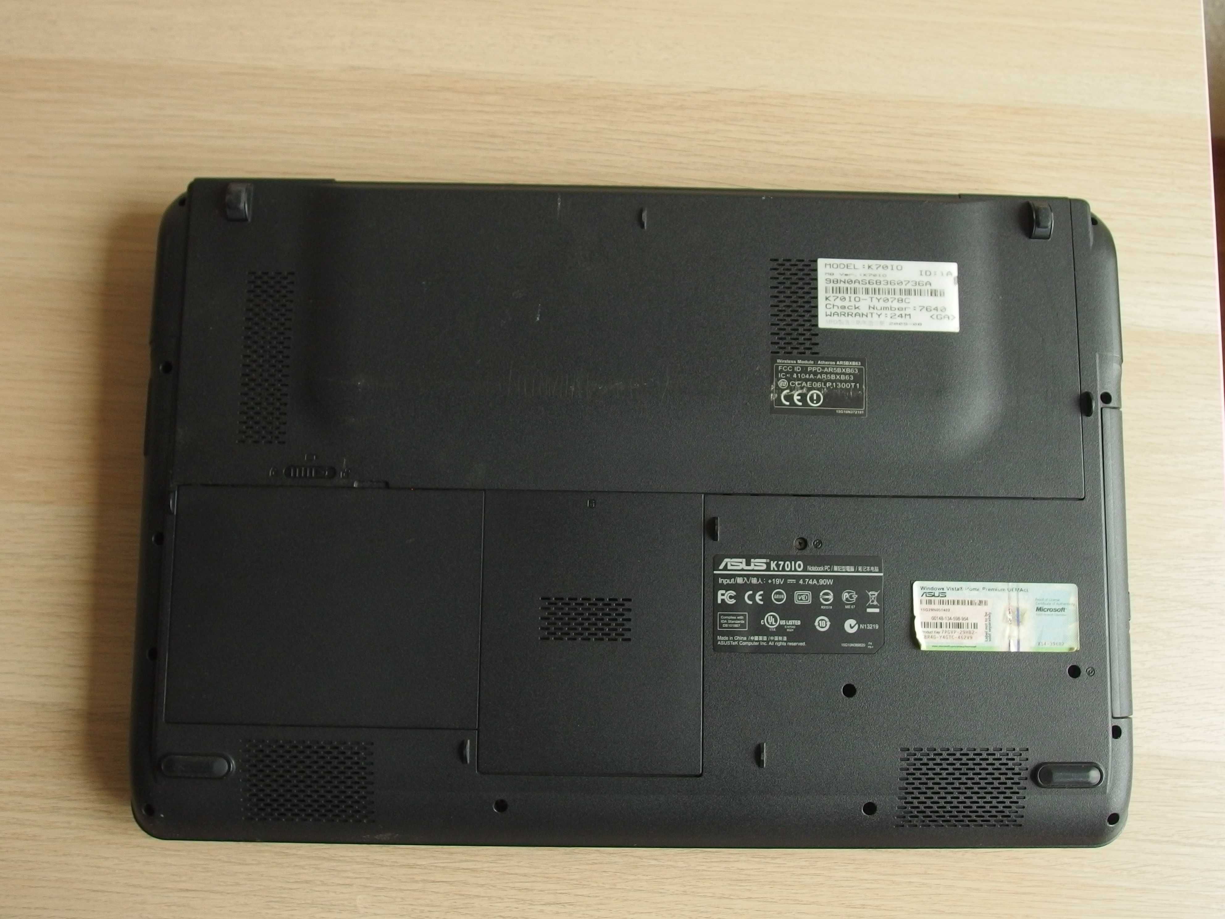 Laptop 17.3" Asus K70io Nvidia Gforce GT120M CPU intel T6600