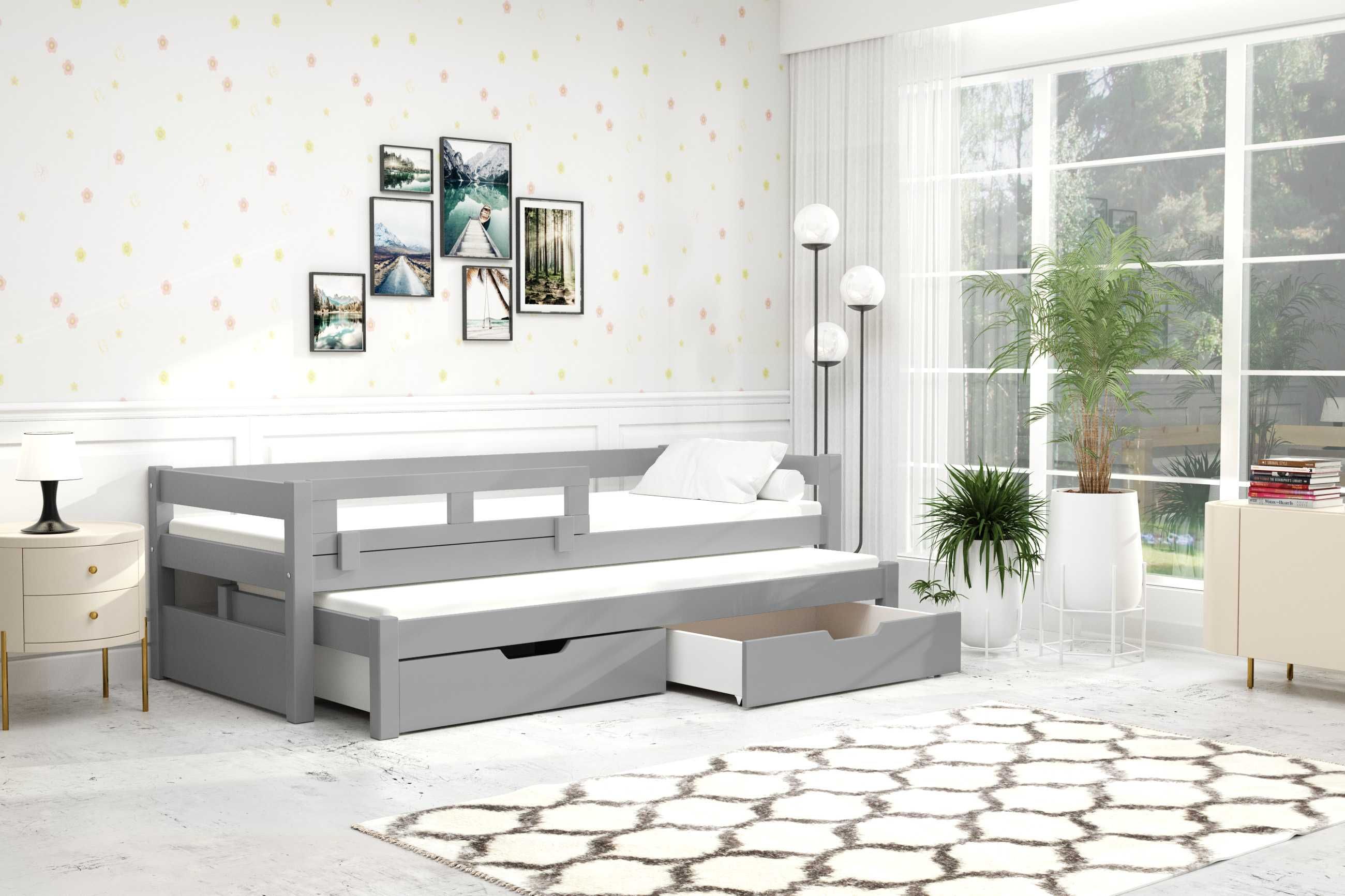 Podwójne łóżko z drewna TOMMY + szuflady i materace