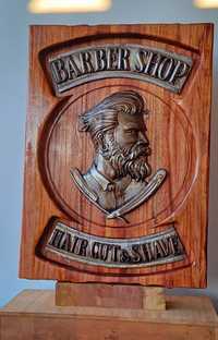 Quadro Barber Shop, esculpido directamente na madeira exótica