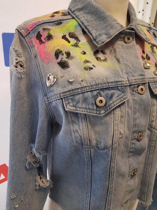 Kurtka jeans ręcznie malowana nowa rozm.L