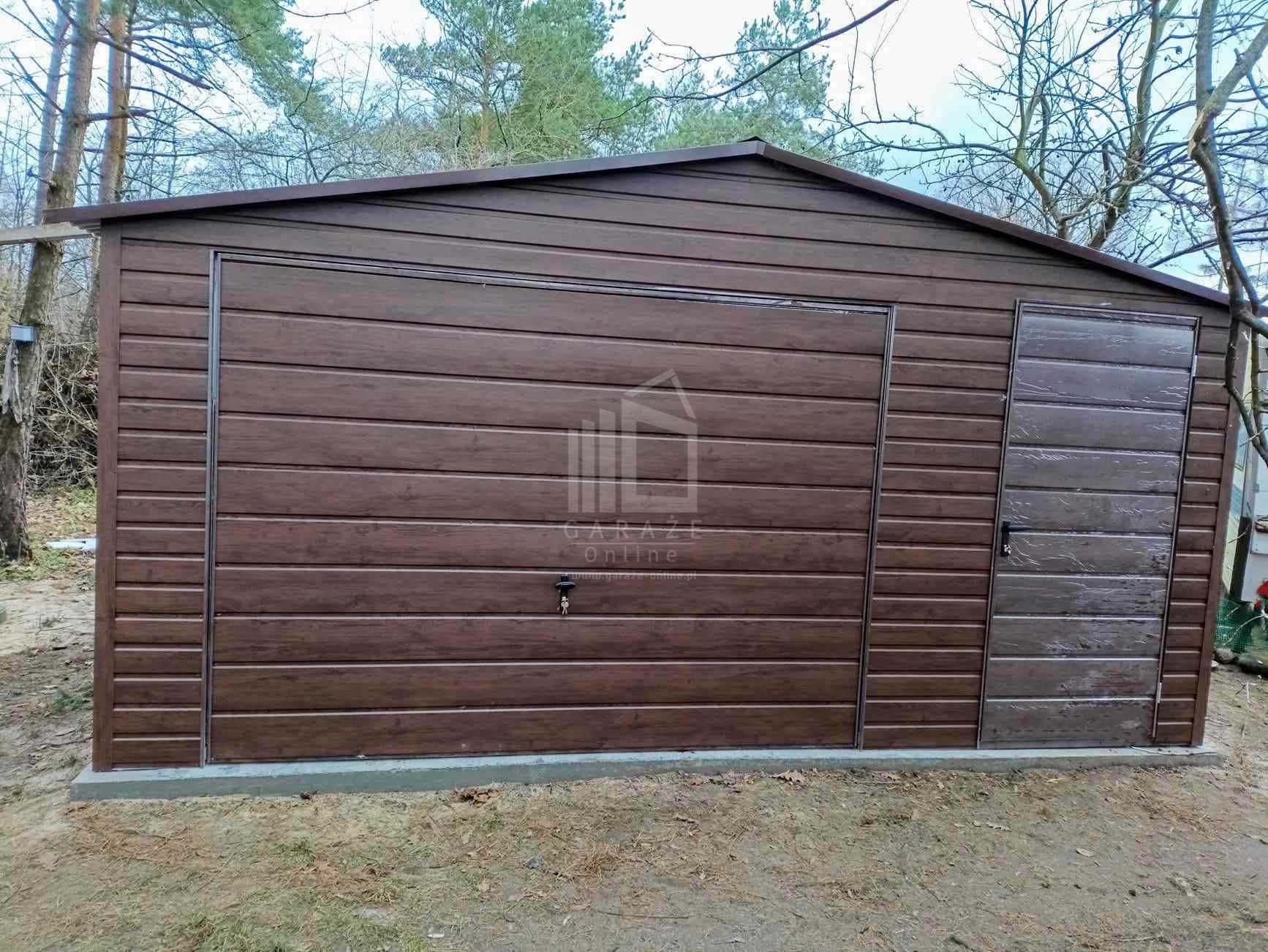 Garaż Blaszany 5,5X6M Brama Uchylna Drzwi Drewnopodobny Dwuspad Id899