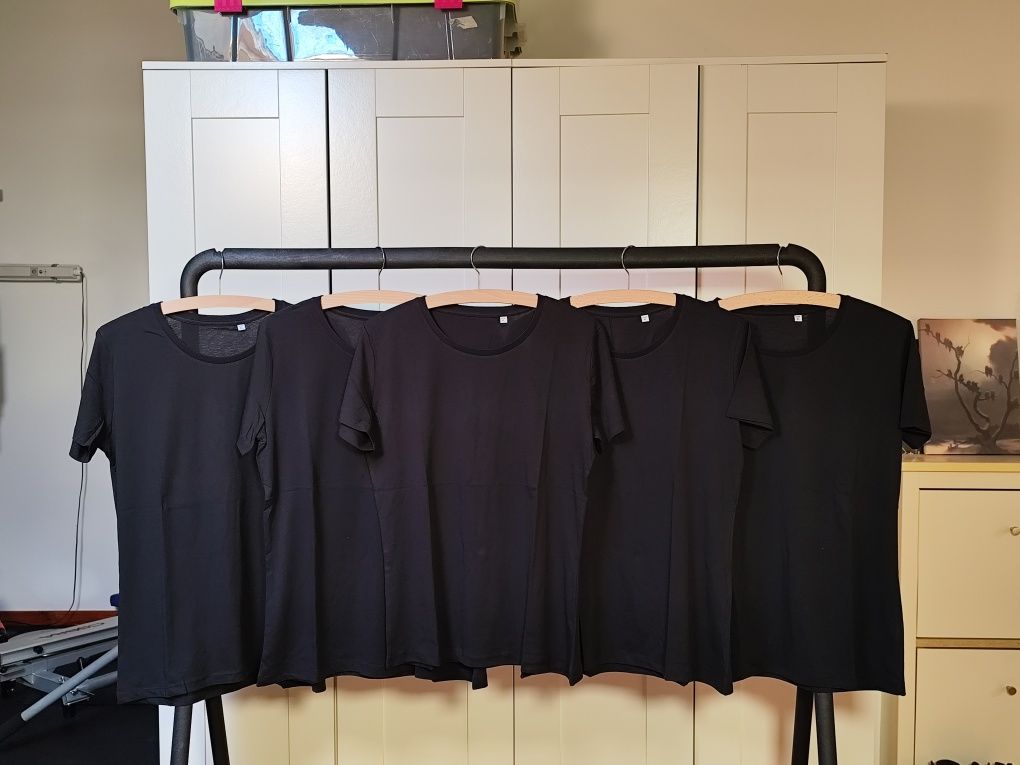 T-shirts pretas algodão orgânico S, M, L, XL senhora
