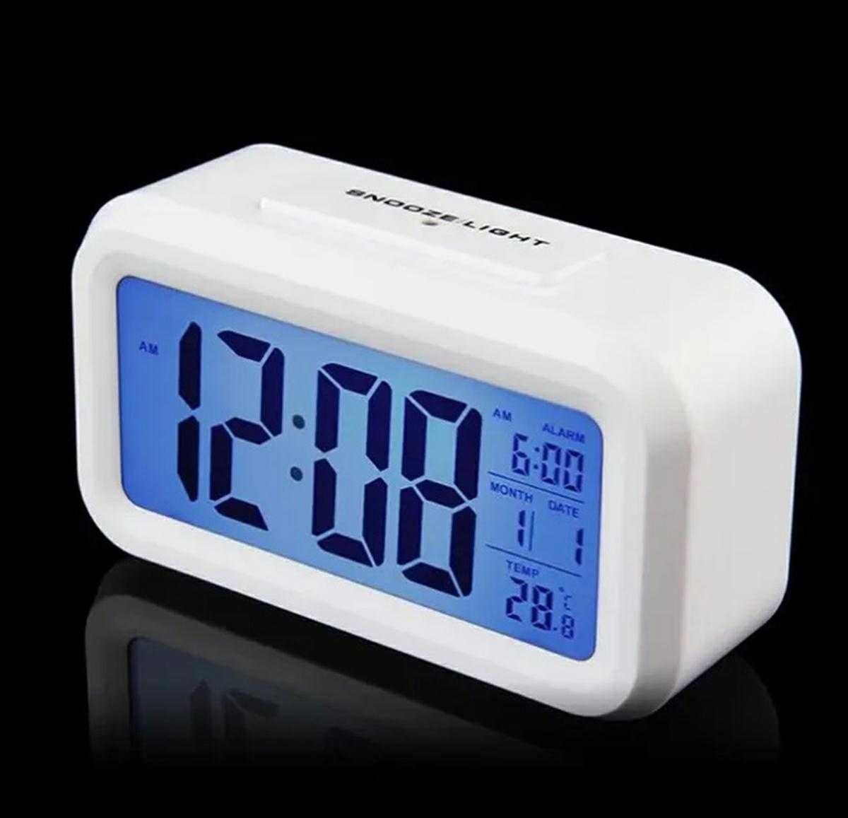 NEW! Cyfrowy zegarek budzik LCD podświetlany termometr kalendarz BIAŁY