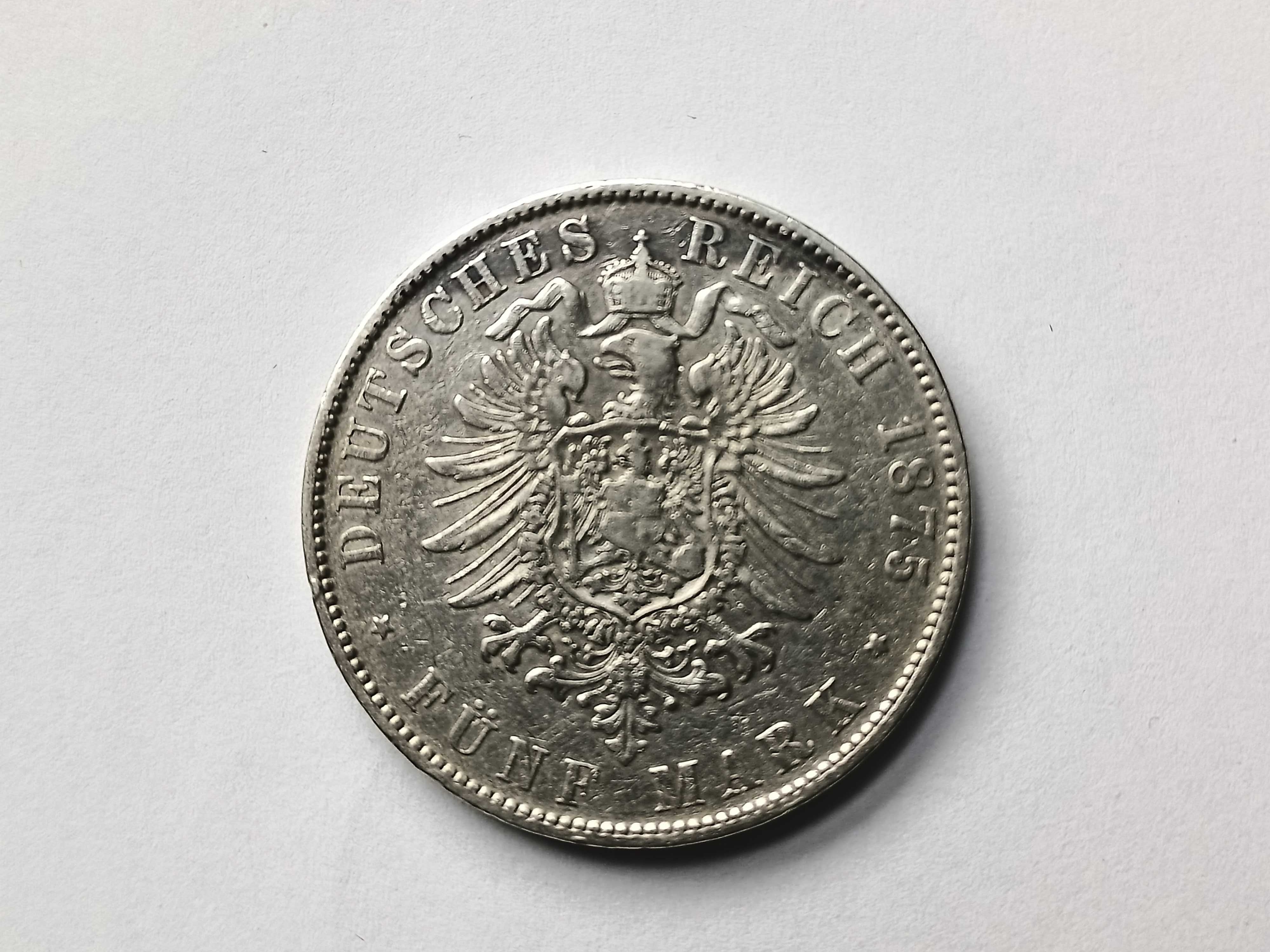 5 Marek Saksonia 1875 E Albert rzadka oryginał Srebro
