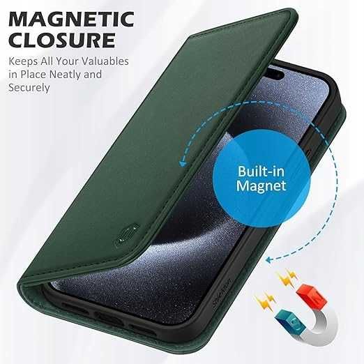 Etui z klapką Shieldon do APPLE IPHONE 15 PRO MAX zielony