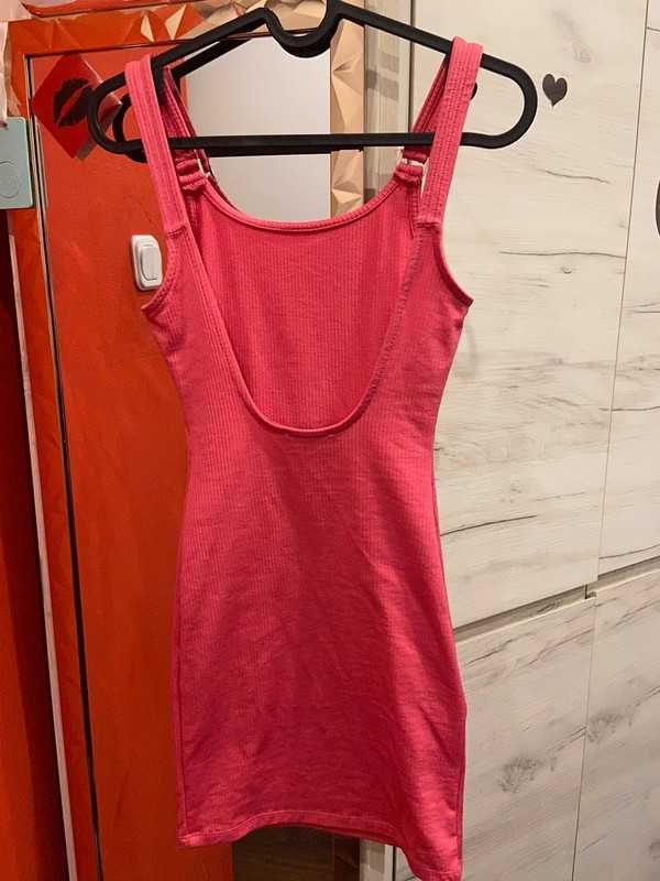 Neonowa różowa nowa sukienka Bershka XS prążek