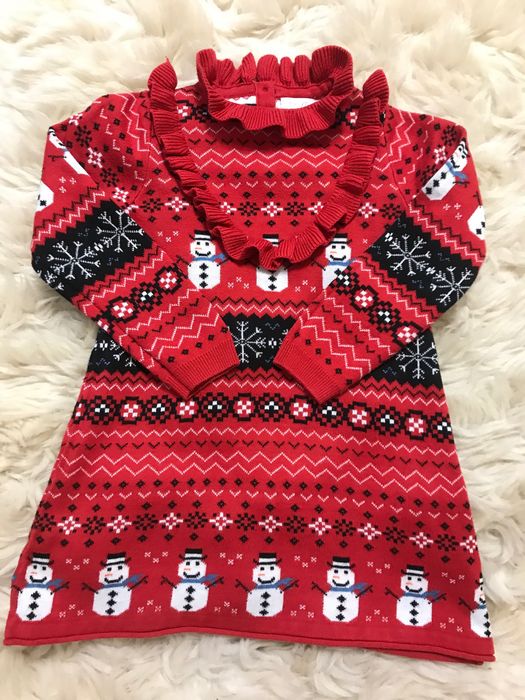 Nowa dzianinowa czerwona świąteczna sukienka Boże Narodzenie r 98