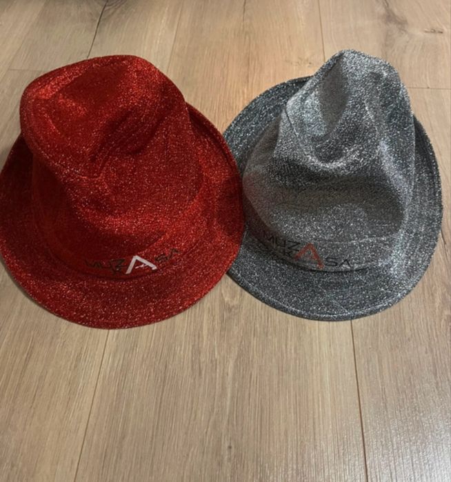 Kapelusze Sylwester/inpreza brokatowe srebrny i czerwony r. 58
