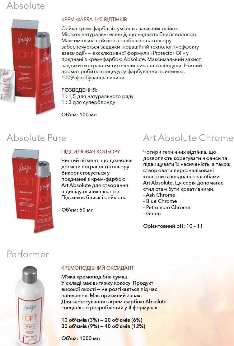 Стійка фарб Vitality's Art Absolute для волосся 100 мл