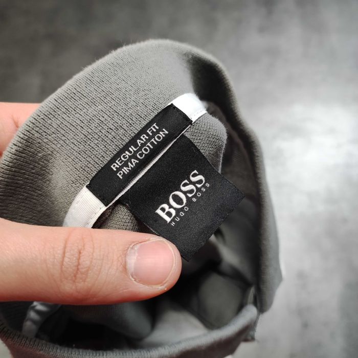 MĘSKA Koszulka POLO Elegancka Szara Bawełna Rękawki Hugo Boss Logo