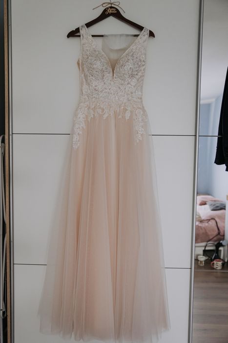 Suknia ślubna Queen 2122 biała ecru beżowa rozm S/M 36/38 księżniczka