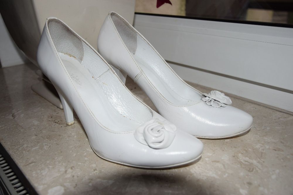 buty ślubne, białe, rozm. 38 - SKÓRZANE - Polecam