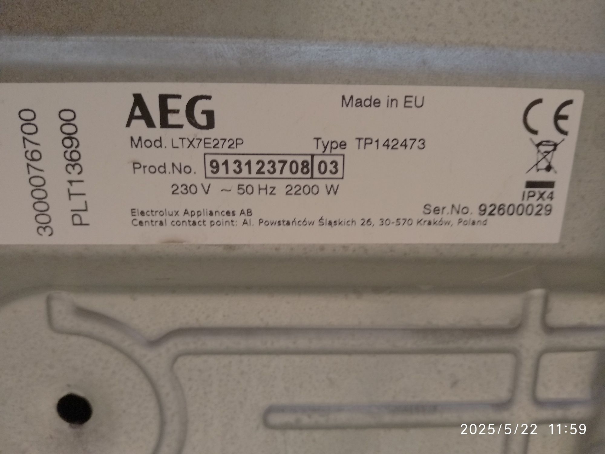OUTLET Janki ul Wspólna 6 Pralka Użuwana AEG LTX7E272P