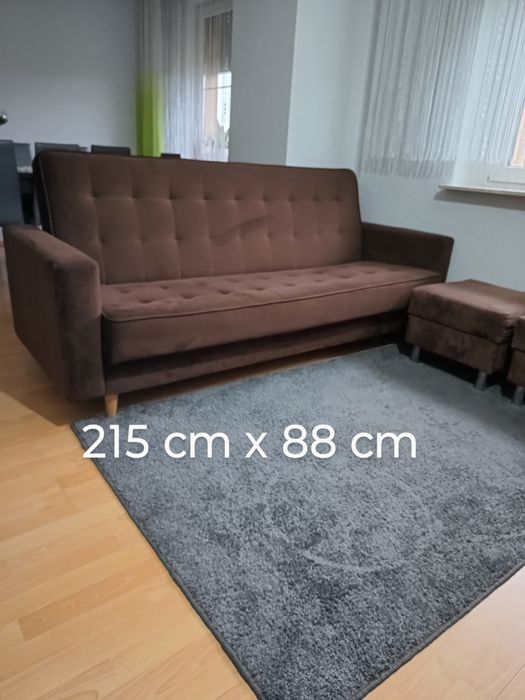 Kanapa sofa brazowa rozkładana z funkcją spania i skrzynia do przech