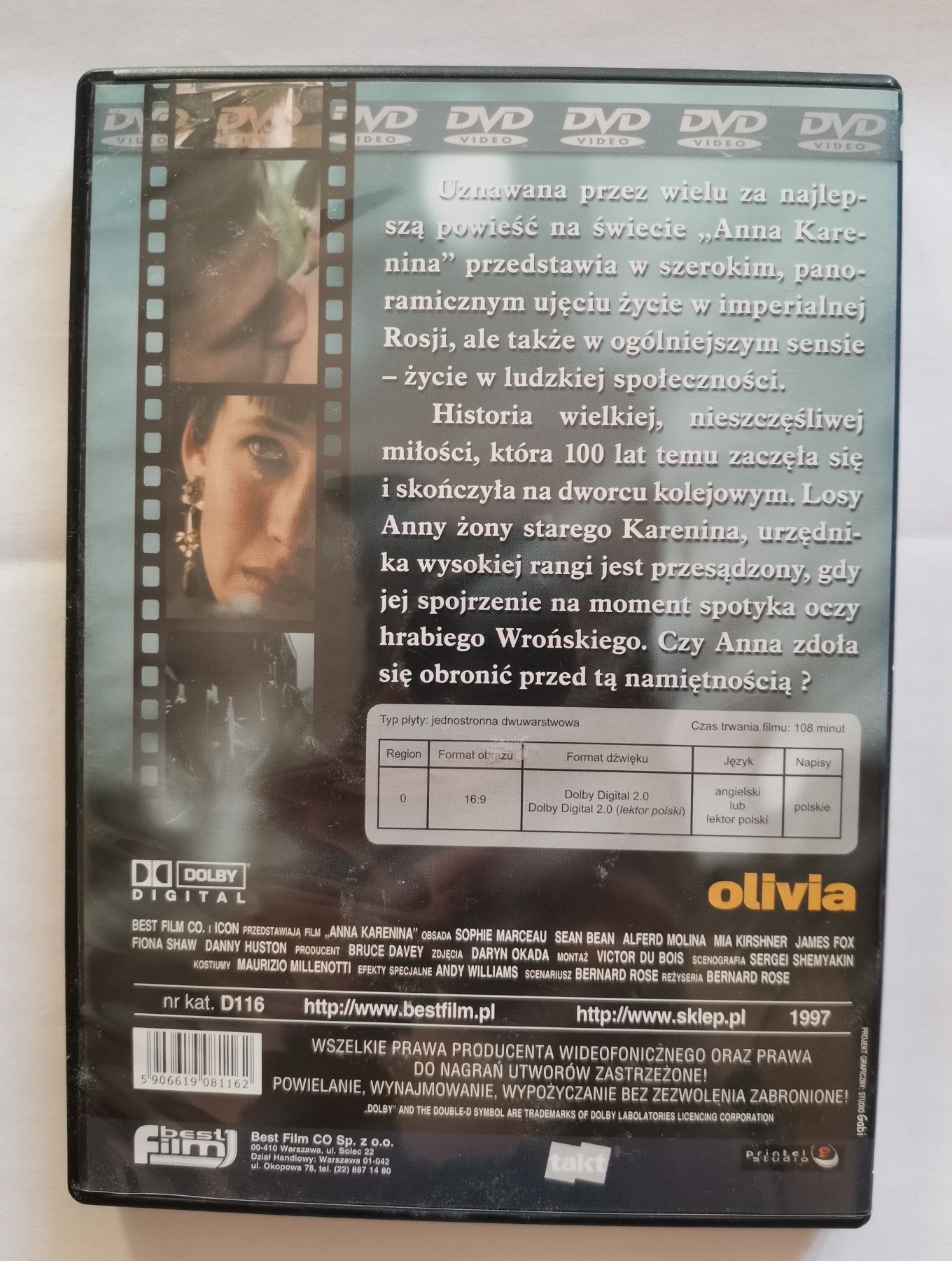Płyta DVD Anna Karenina / Sophie Maeceau, Sean Bean / 1997 / PL - EN