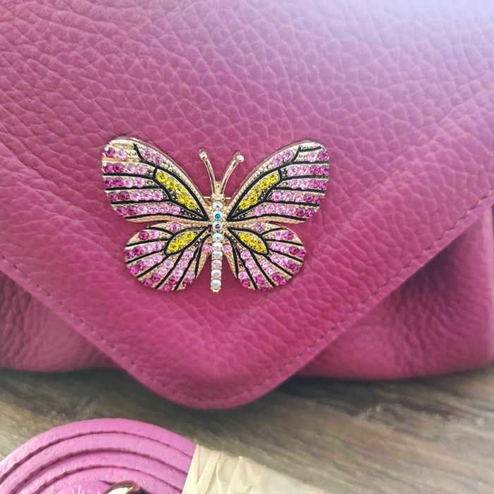 Torebka kuferek fuksja skóra naturalna Massimo Contti motylek NOWA