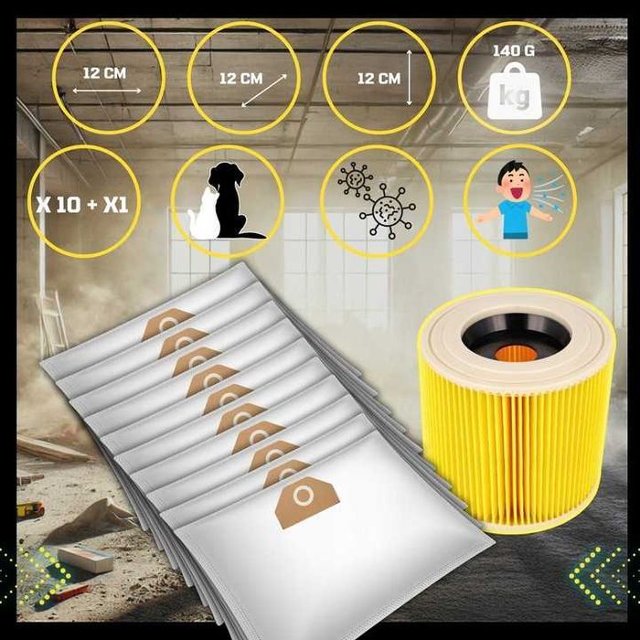 Worki do Odkurzacza Karcher WD3 10x WOREK WD 3 WD2 WD 6 SE 4001 Filtr