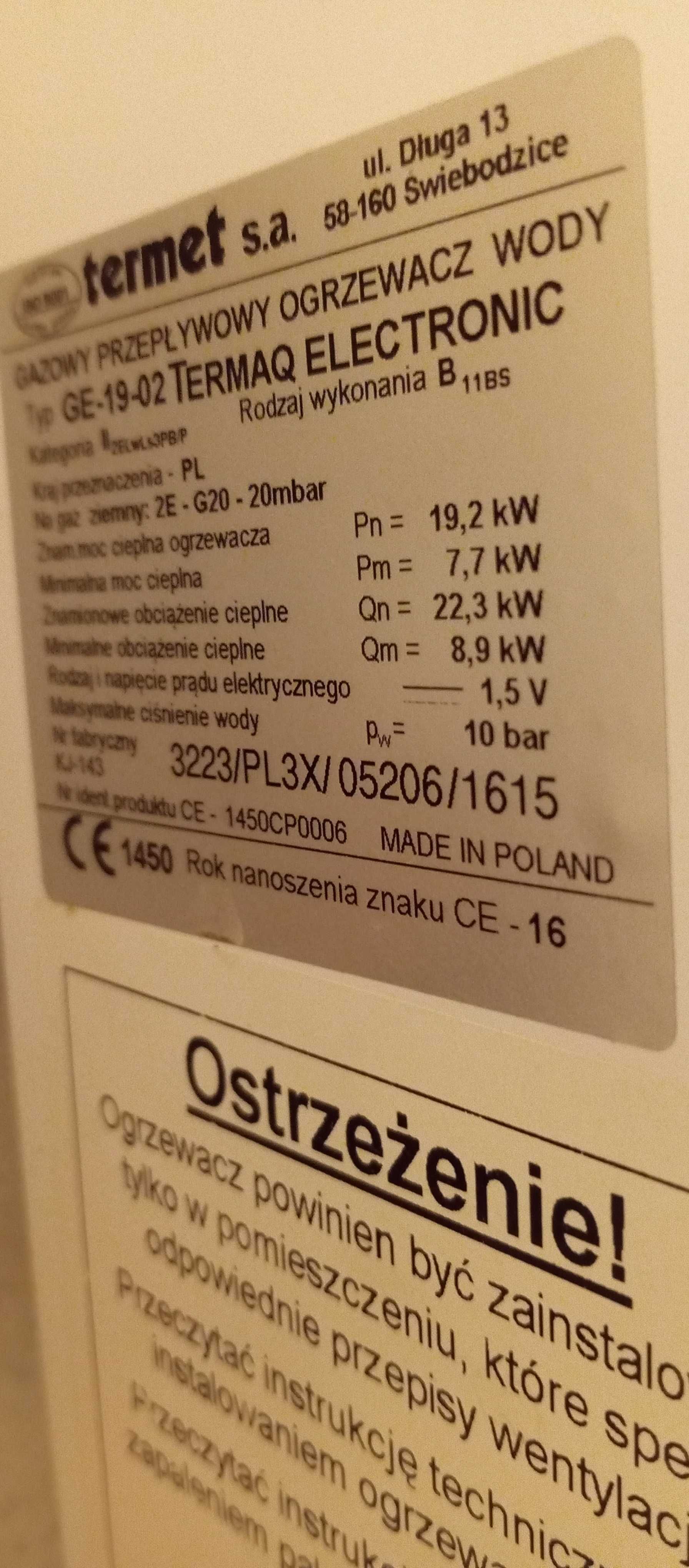 Piecyk gazowy łazienkowy Termet