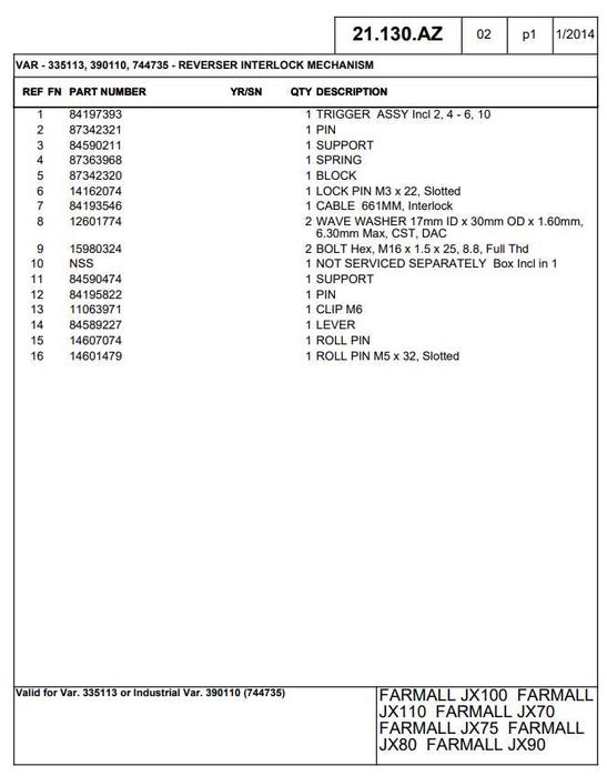 Katalog części Case Farmall JX70, JX75, JX80, JX90, JX100, JX110