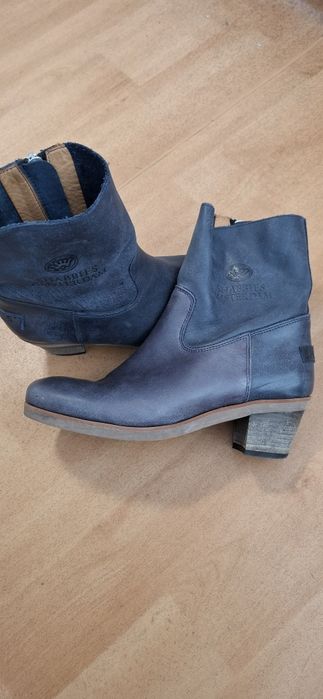 Botki Shabbies Amsterdam niebieskie 39 modne skóra naturalna