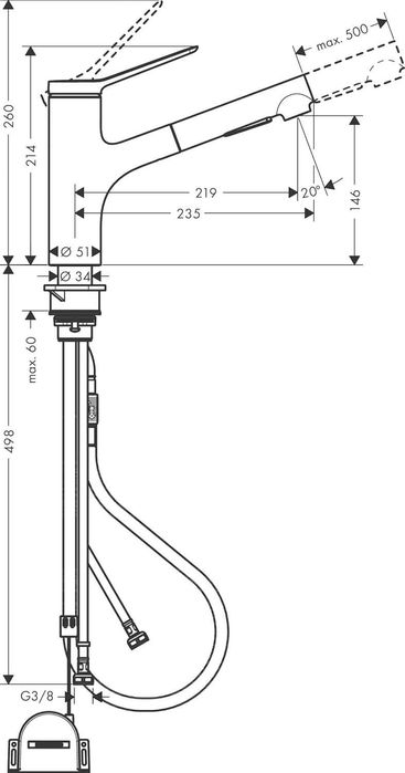 hansgrohe Zesis M33 Jednouchwytowa bateria kuchenna, wyciągana wylewka