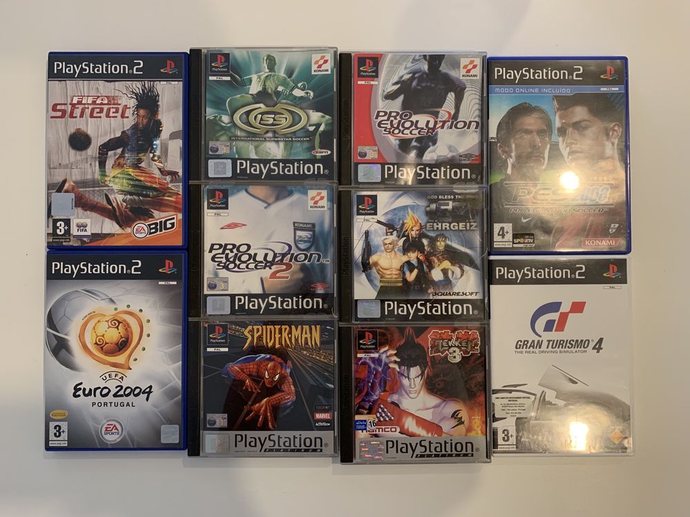 PlayStation 2 Silver Prestige Line - Caixa, comandos e jogos