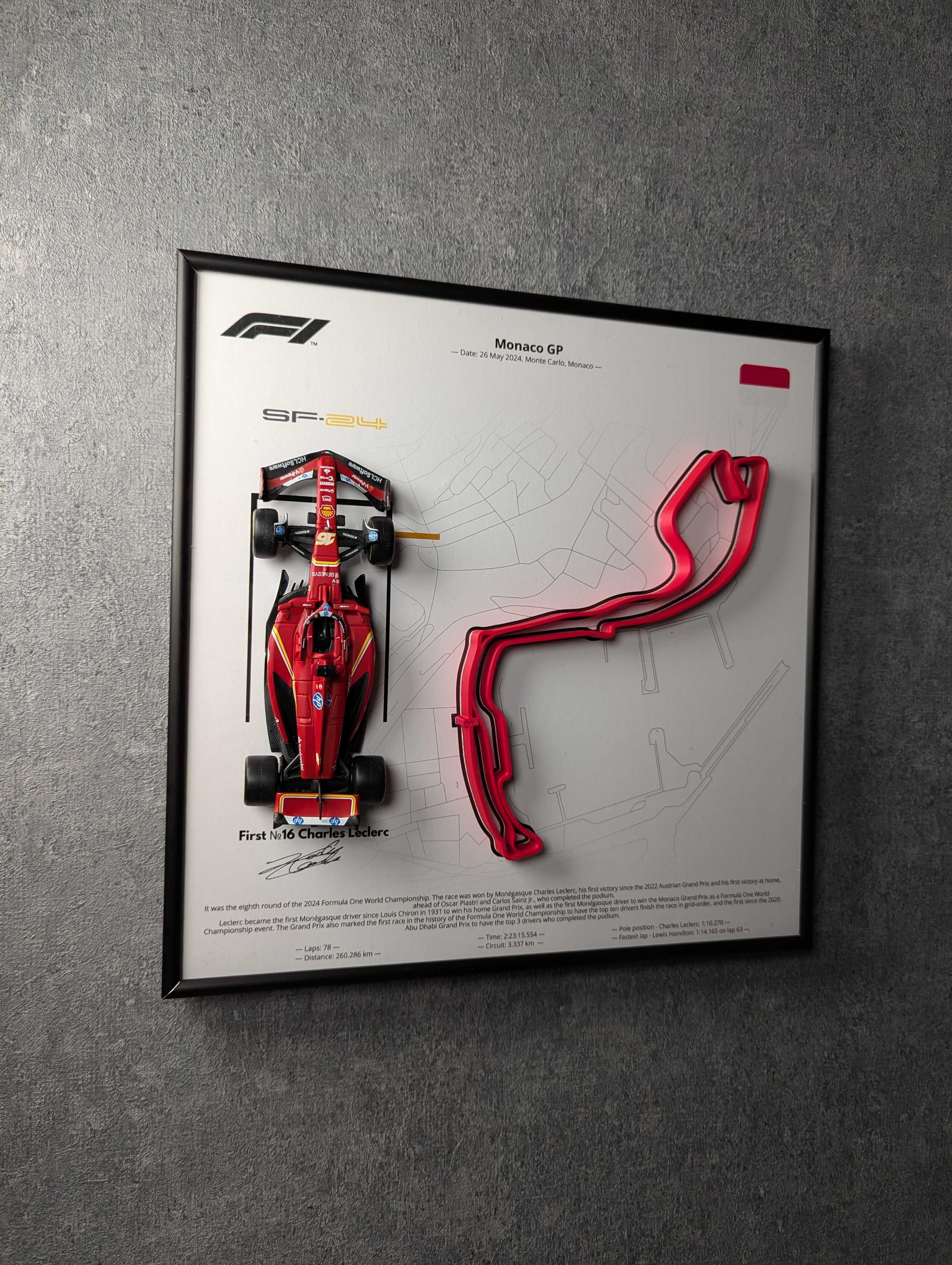 Bburago з Рамкою 2в1 F1 Ferrari SF24 і 3D Трасою Monaco GP #16 Leclerc