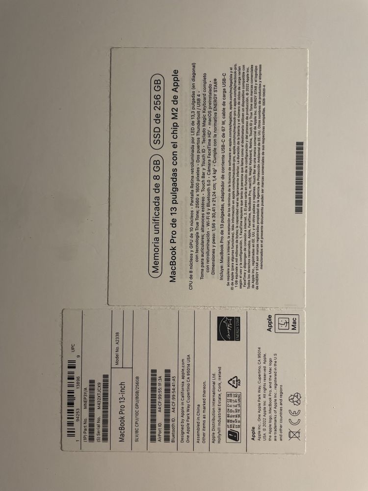 Macbook Pro 2022 | M2 | 13” | 8GB RAM | 256GB SSD
