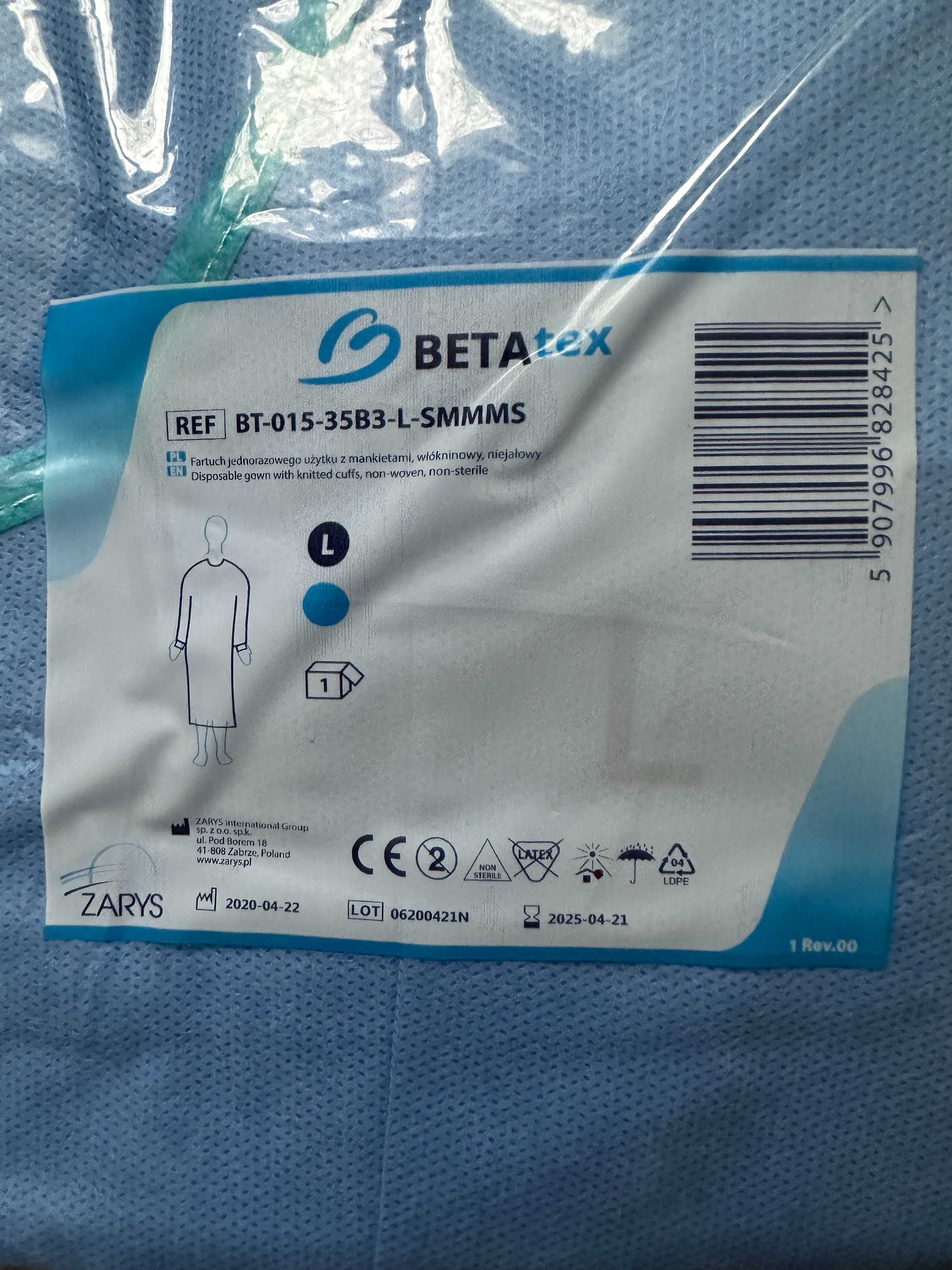 Fartuch jednorazowy Beta Tex Zarys, rozmiar  L, włóknina SMMMS, unisex