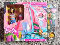 NOWY Barbie ZESTAW Kempingowy namiot +2 lalki, ognisko i akcesoria