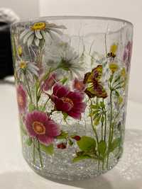 Świecznik szklany kwiaty