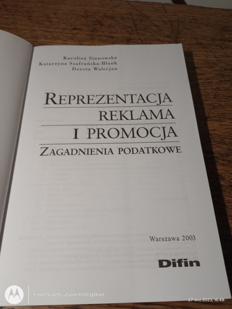 Reprezentacja, reklama i promocja. Zagadniecia podatkowe.