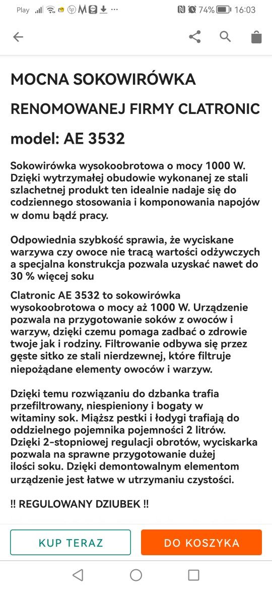 Sokowirówka Clatronic AE 3532