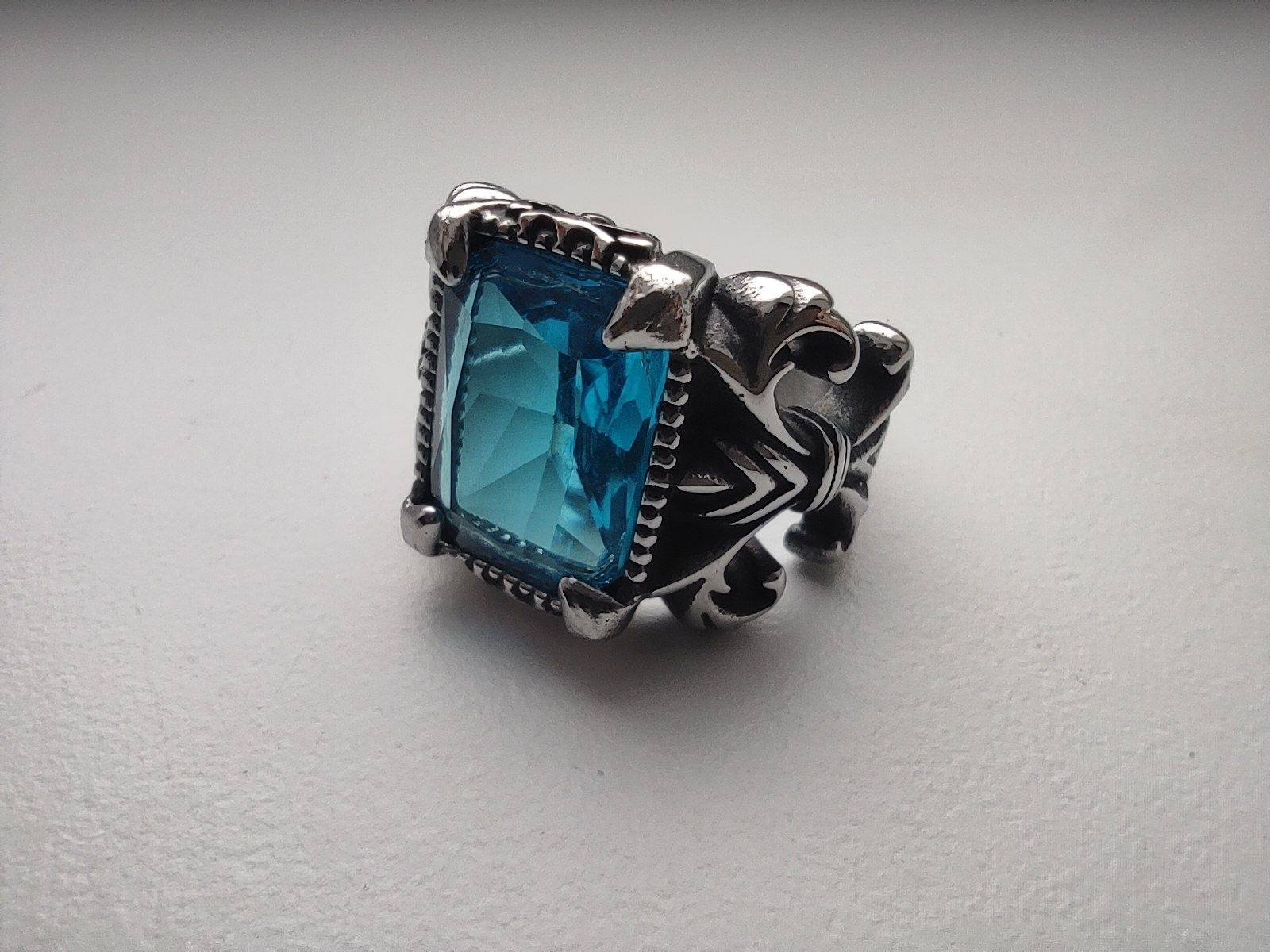 11 (21 мм) Новий перстень кільце печатка нержавіюча сталь синій камінь
