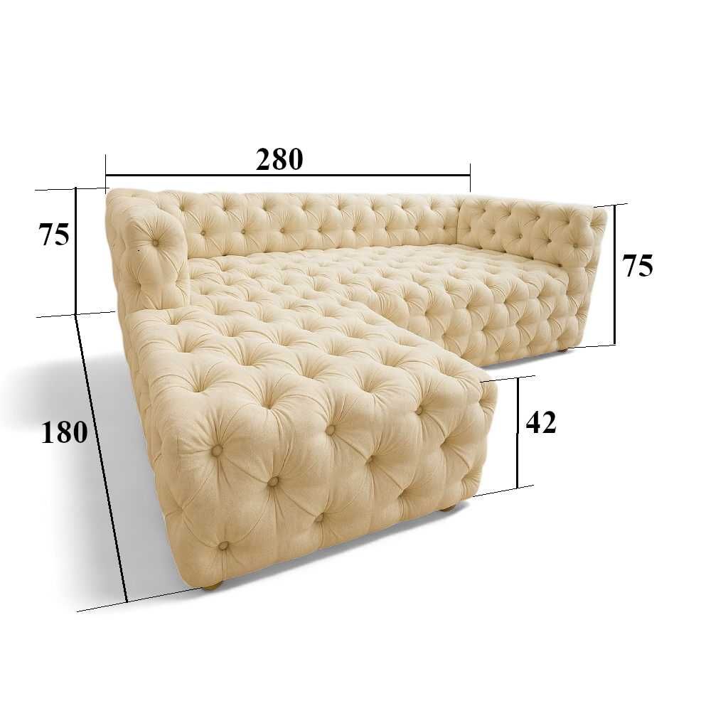 DUŻY narożnik rozkładany CHESTERFIELD z pik siedziskiem sofa do SALONU