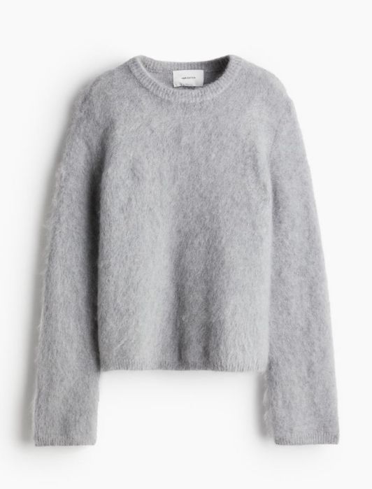 Светр H&M premium selection мохер сірий/молочний