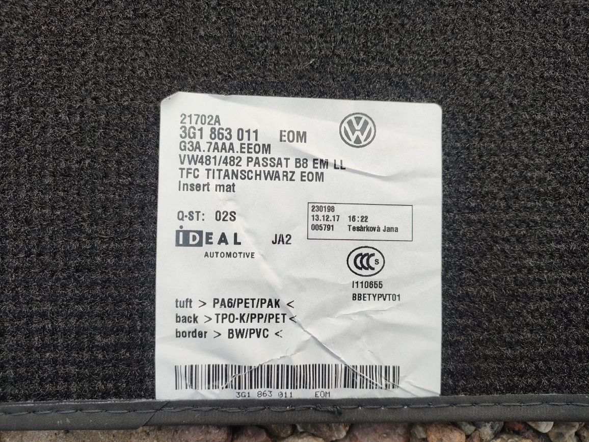 Dywaniki welurowe VW Passat B8 oryginalne
