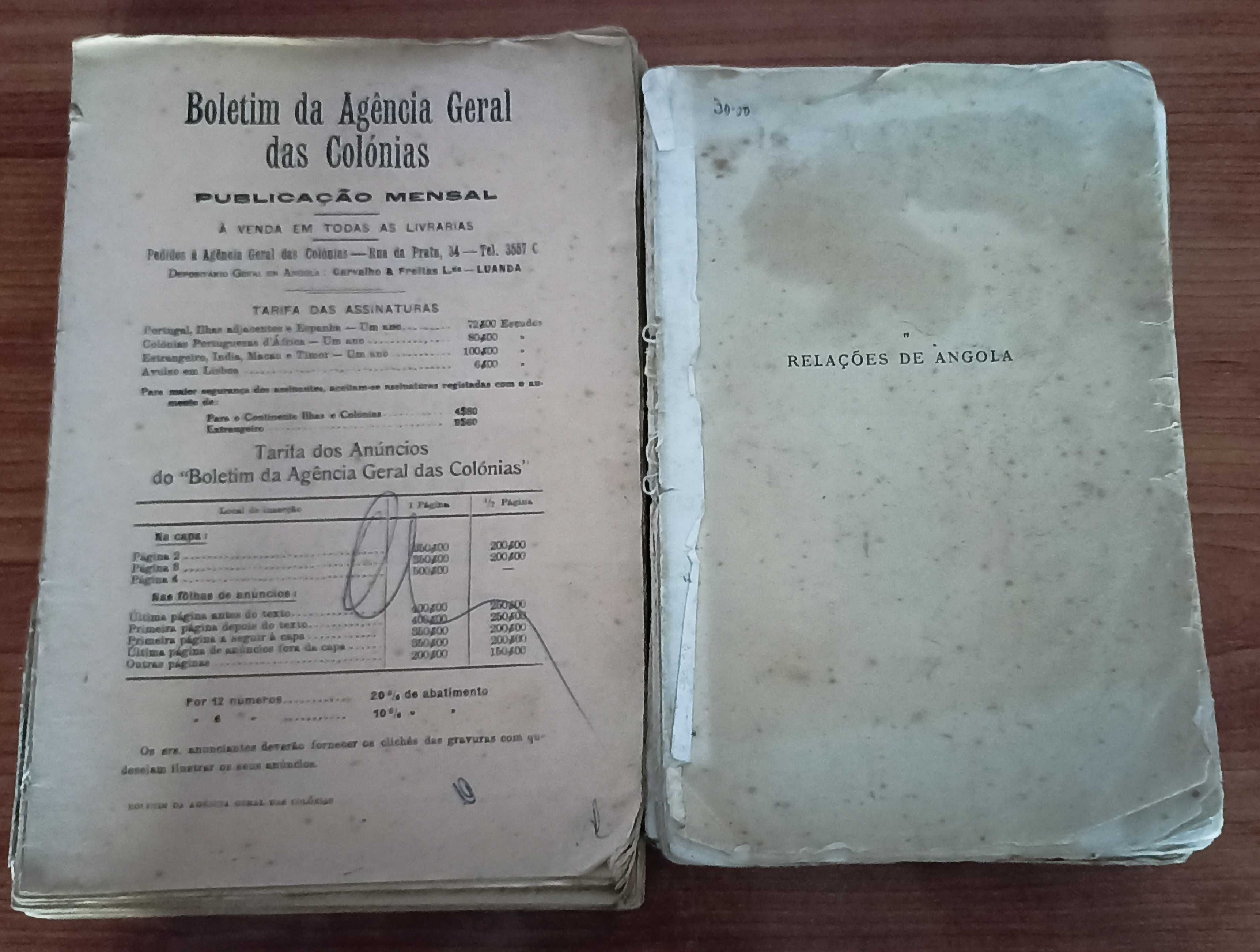 Boletim da Agência Geral das Colónias + Relações de Angola