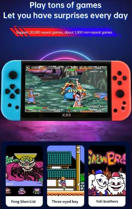Consola Jogos portátil 7" X80 ecrã IPS HD 20.000 jogos clássicos