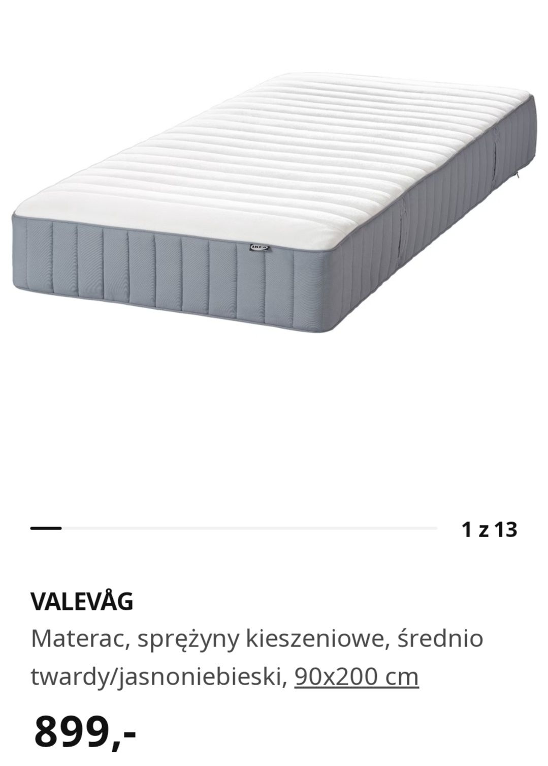 Nowy 1/2 ceny Materac sprężynowy kieszen. VALEVAG z IKEA 90lub 180cm