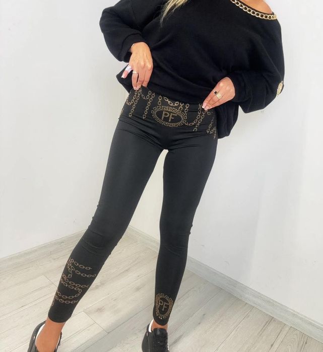 Piękne legginsy z cyrkoniami modele logo paparazzi fashion