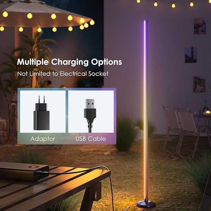 Lampa stojąca RGB LED, 165 cm, ściemniana i zdalnie sterowana