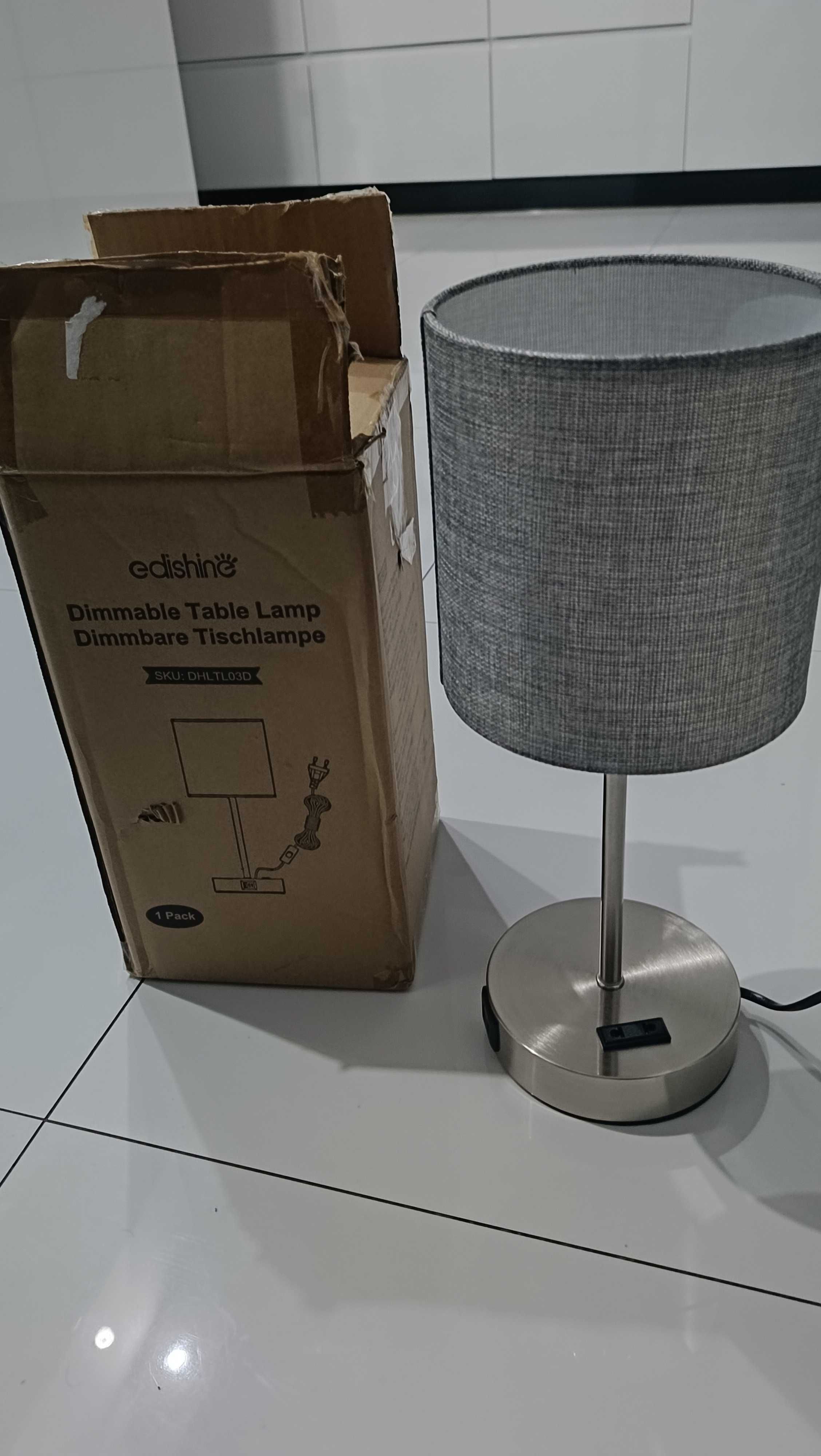 lampka nocna beże i brązu 2 porty usb ładowarka