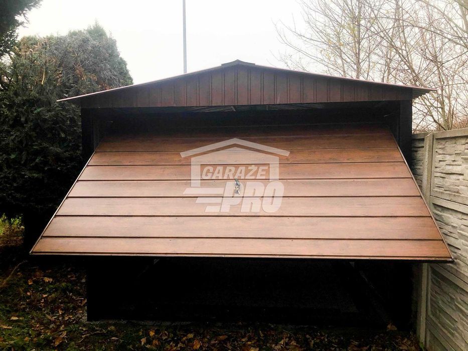 Garaż blaszany 3x6 2x Brama  drewnopodobny  Dach dwuspadowy GP77