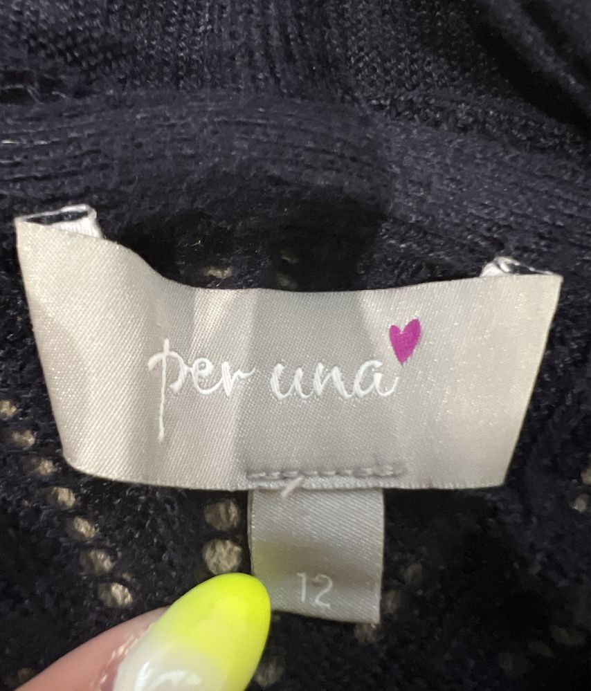 Kardigan granatowy L 40 12 M&S Per Una plecy ażurowy wiskoza akryl
